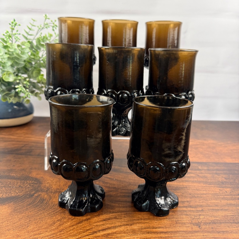 Tiffin Franciscan Madeira Brown Water Goblets Glasses Vintage MCM Set of 8